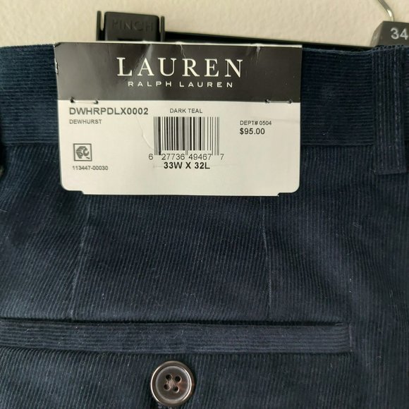 Mens Ralph Lauren Navy Blue Corduroy Slacks Pants Bottoms 33Wx32L - Picture 4 of 4